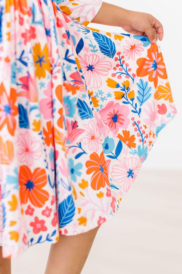 SALE Colorful Carnations 3/4 Sleeve Pocket Twirl Dress