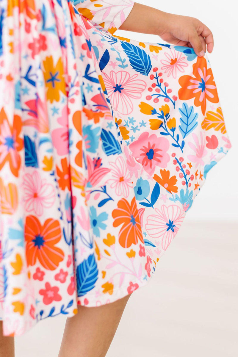 SALE Colorful Carnations 3/4 Sleeve Pocket Twirl Dress