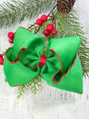Emerald Green with Red Moonstitch Hair Bow