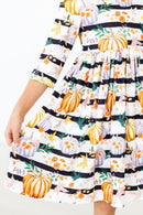 Pumpkins & Peonies 3/4 Sleeve Pocket Twirl Dress
