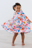 SALE Colorful Carnations 3/4 Sleeve Pocket Twirl Dress