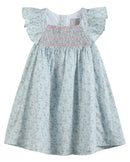 Floral Blue Dove Smocked Flutter Dress