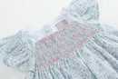 Floral Blue Dove Smocked Flutter Dress