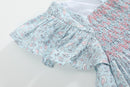Floral Blue Dove Smocked Flutter Dress