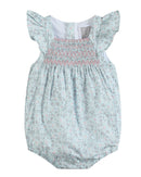 Floral Blue Dove Smocked Flutter Romper