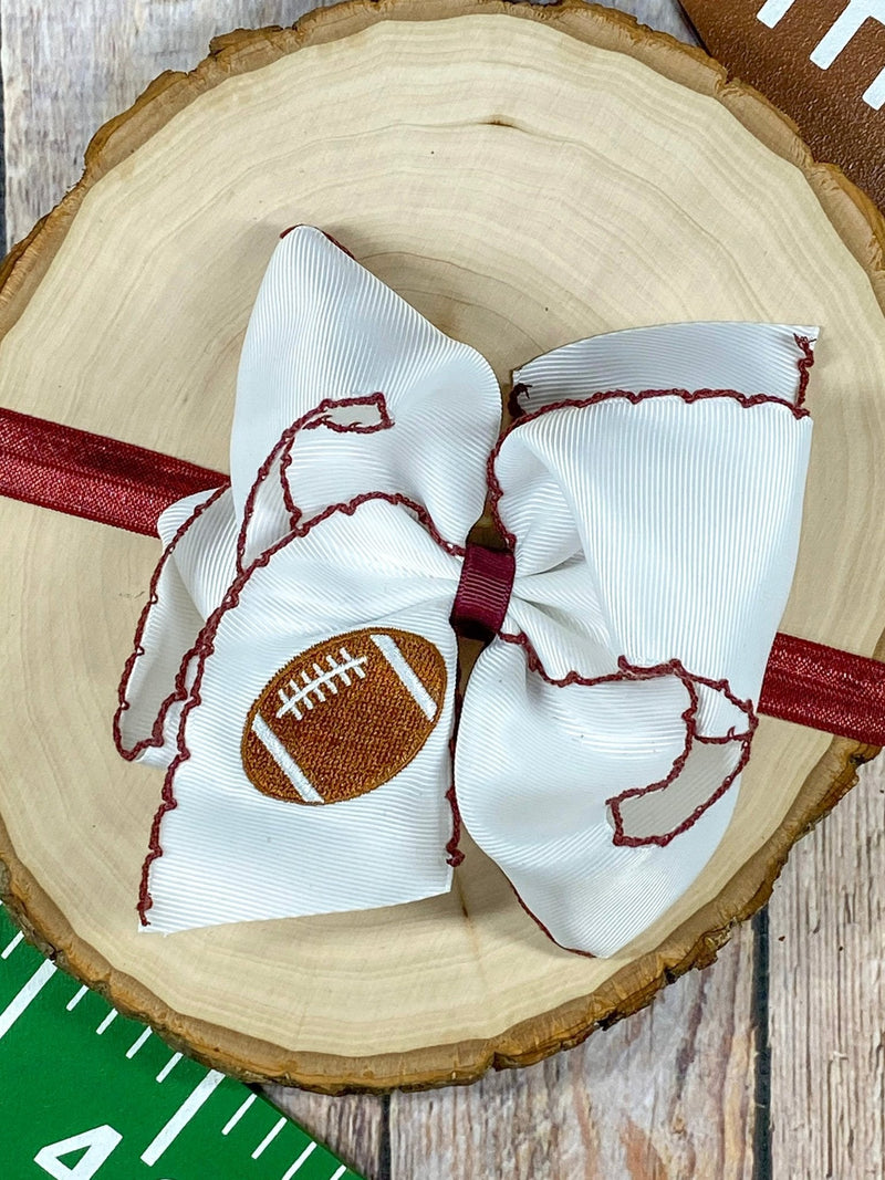 Football Embroidered Moonstitch Bow Headbands