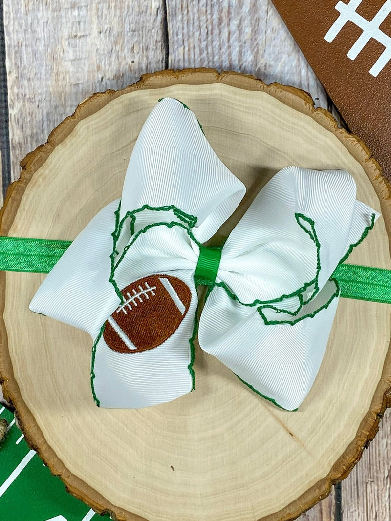Football Embroidered Moonstitch Bow Headbands