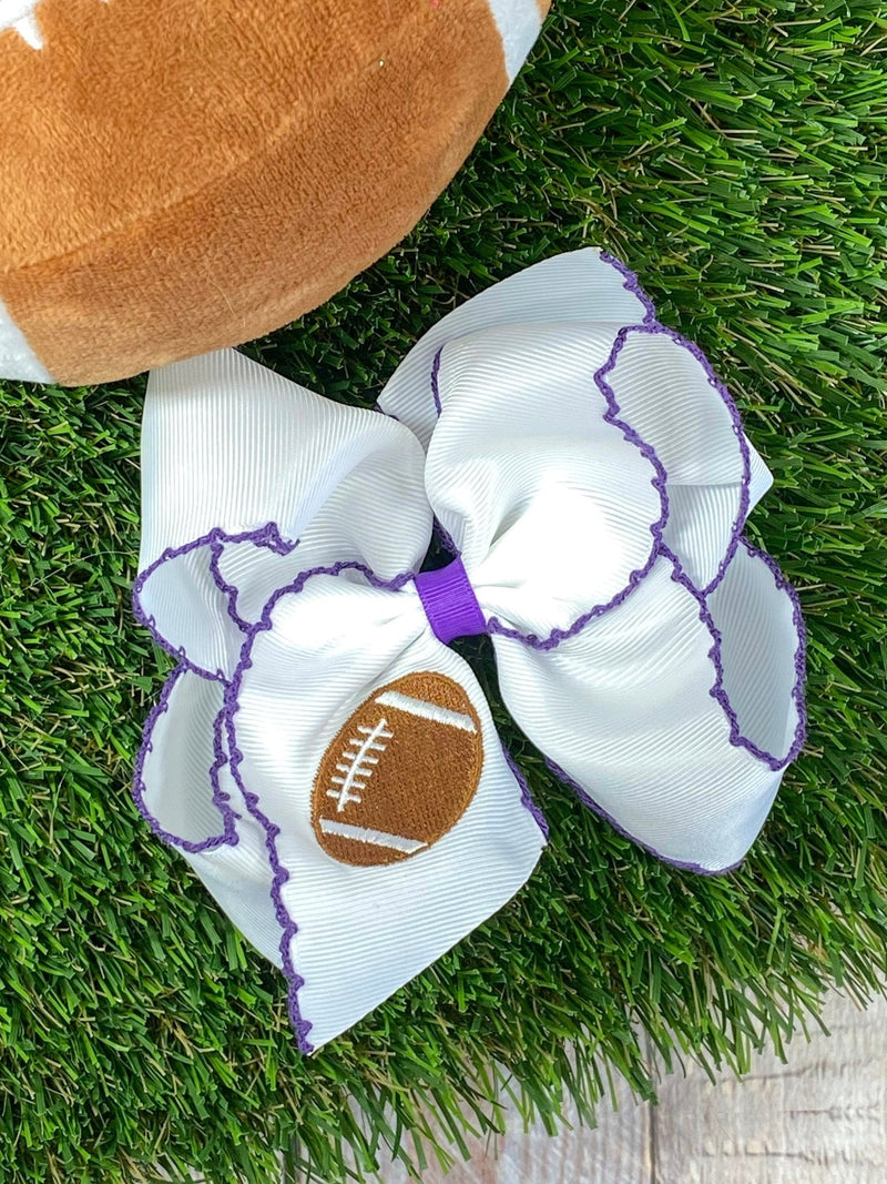 Football Embroidered Moonstitch Hair Bows