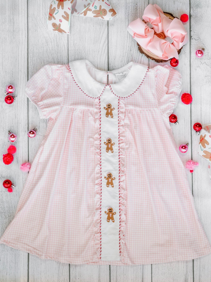Gingerbread Friends Pink Embroidered Dress