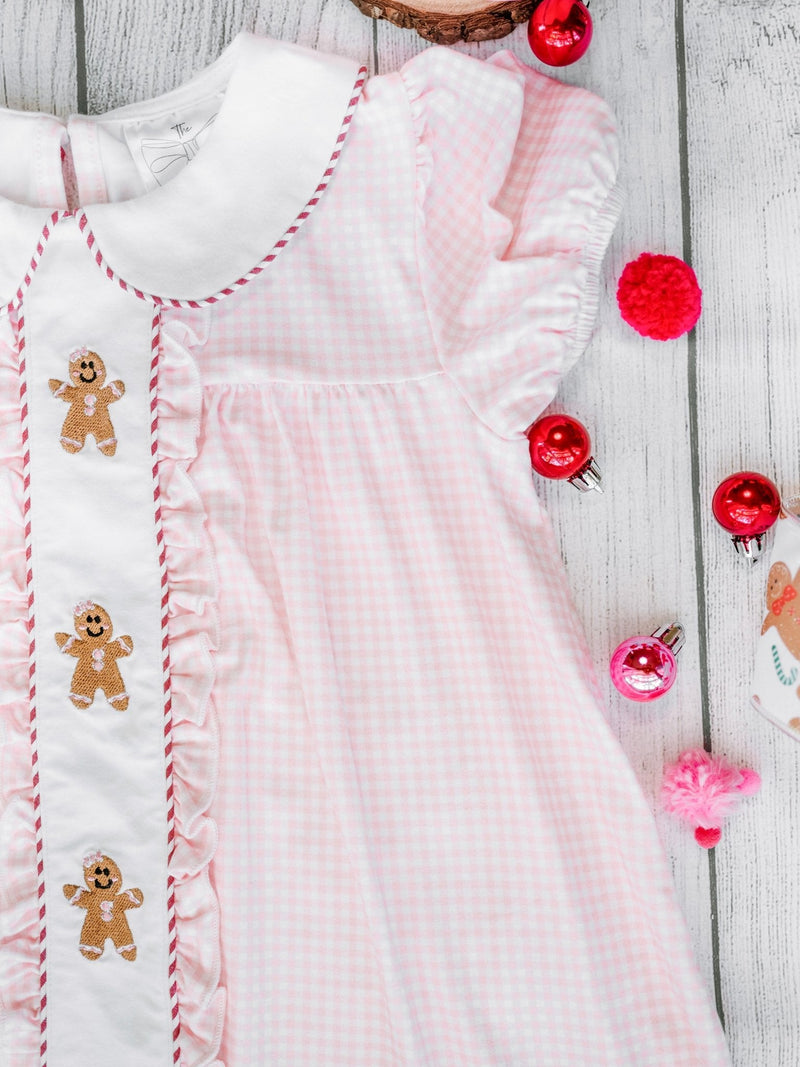 Gingerbread Friends Pink Embroidered Dress