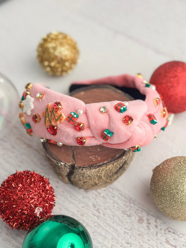 Gingerbread Man Beaded Pink Headband