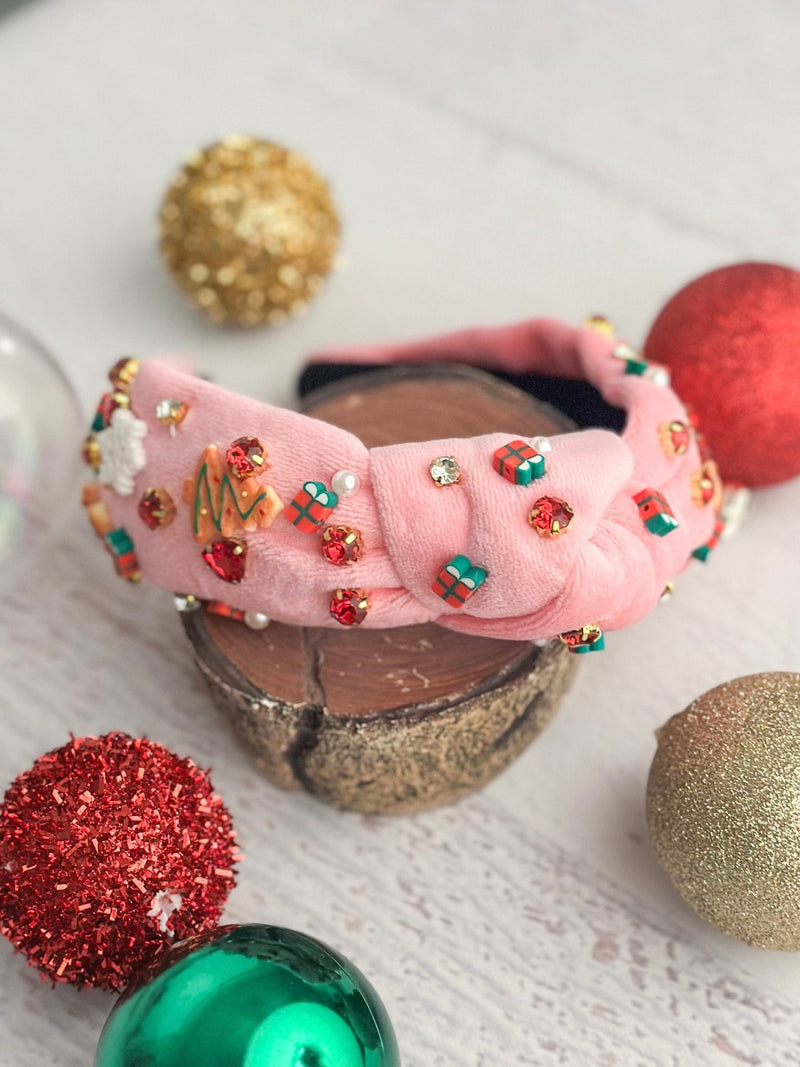 Gingerbread Man Beaded Pink Headband