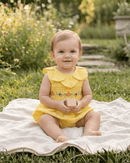 Golden Wheat Pumpkin Smocked Petal Collar Bubble Romper