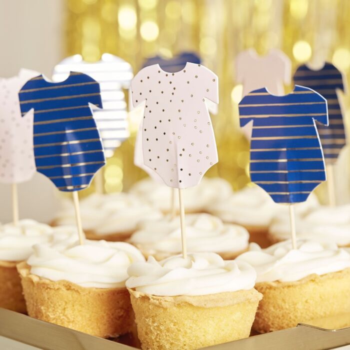 Navy & Pink Baby Onesie Cupcake Toppers for Gender Reveal or Baby Shower Party Decor