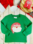 Green Plaid Santa Boys Long Sleeve Christmas Shirt