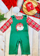 Green Plaid Santa Boys Overall Set