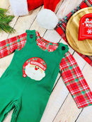 Green Plaid Santa Boys Overall Set