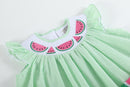 Green Seersucker Watermelon Smocked Bishop Dress
