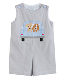 Grey Gingham Puppies in Truck Shortalls