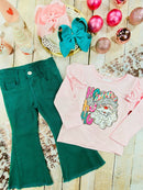 Ho Ho Ho Pink Santa Long Sleeve & Bell Bottom Pants Set