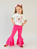 Hot Pink Frayed Double Bell Bottom Jeans