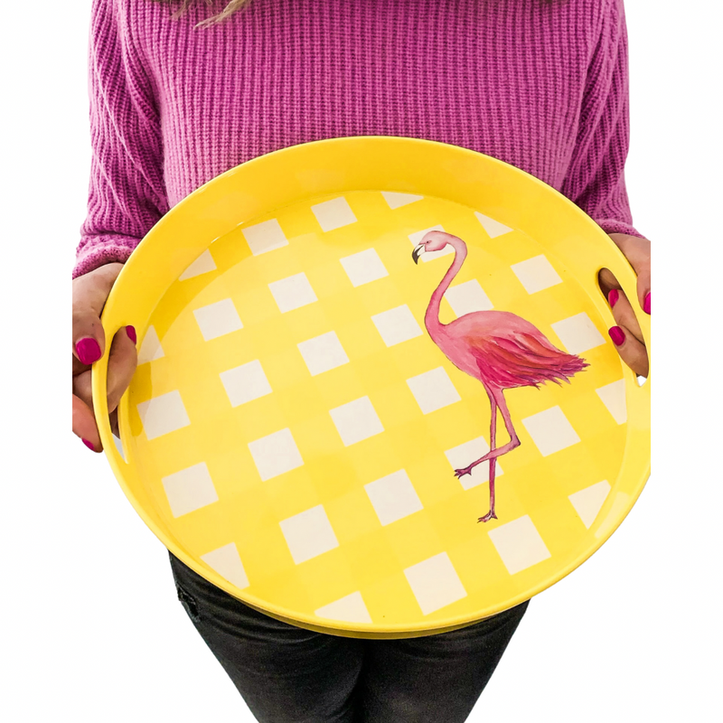 Flamingo Yellow Melamine Serving Tray with Handles | Fun Pool & Patio Decor
