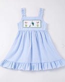 Blue fishing appliqué dress
