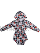 Checkered Santa Ribbed Hooded romper