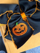 Jack-o-Latern Embroidered Moonstitch Bow Headband