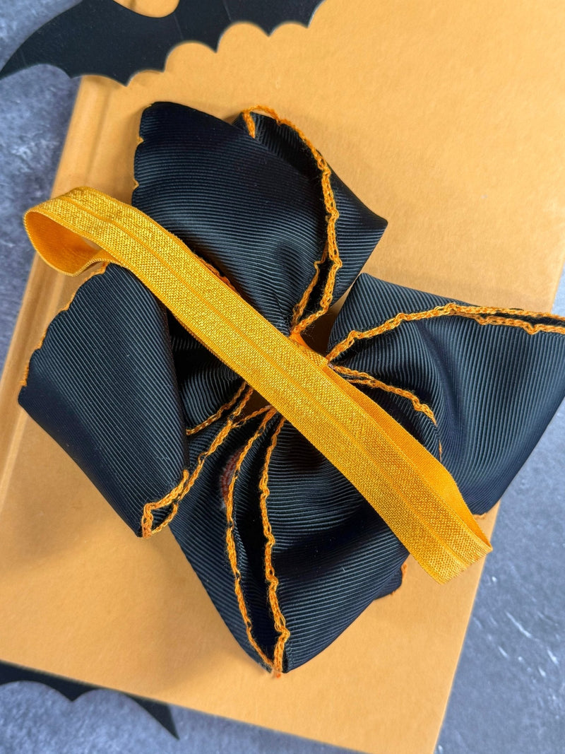 Jack-o-Latern Embroidered Moonstitch Bow Headband