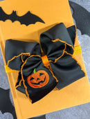 Jack-o-Latern Embroidered Moonstitch Bow Headband