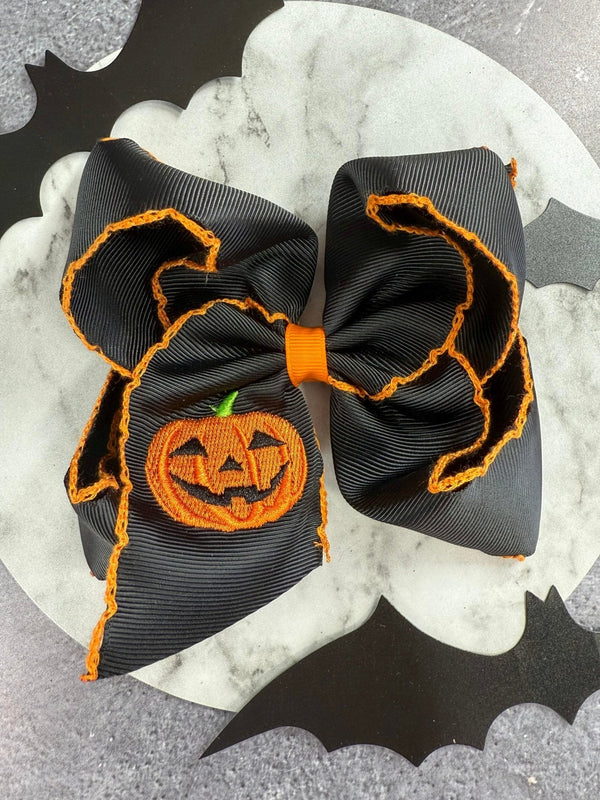 Jack-o-Latern Embroidered Moonstitch Hair Bow