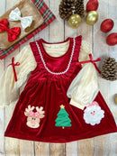 Jolly Red Velvet Smocked Dress
