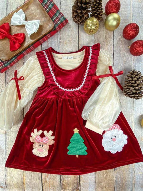 Jolly Red Velvet Smocked Dress