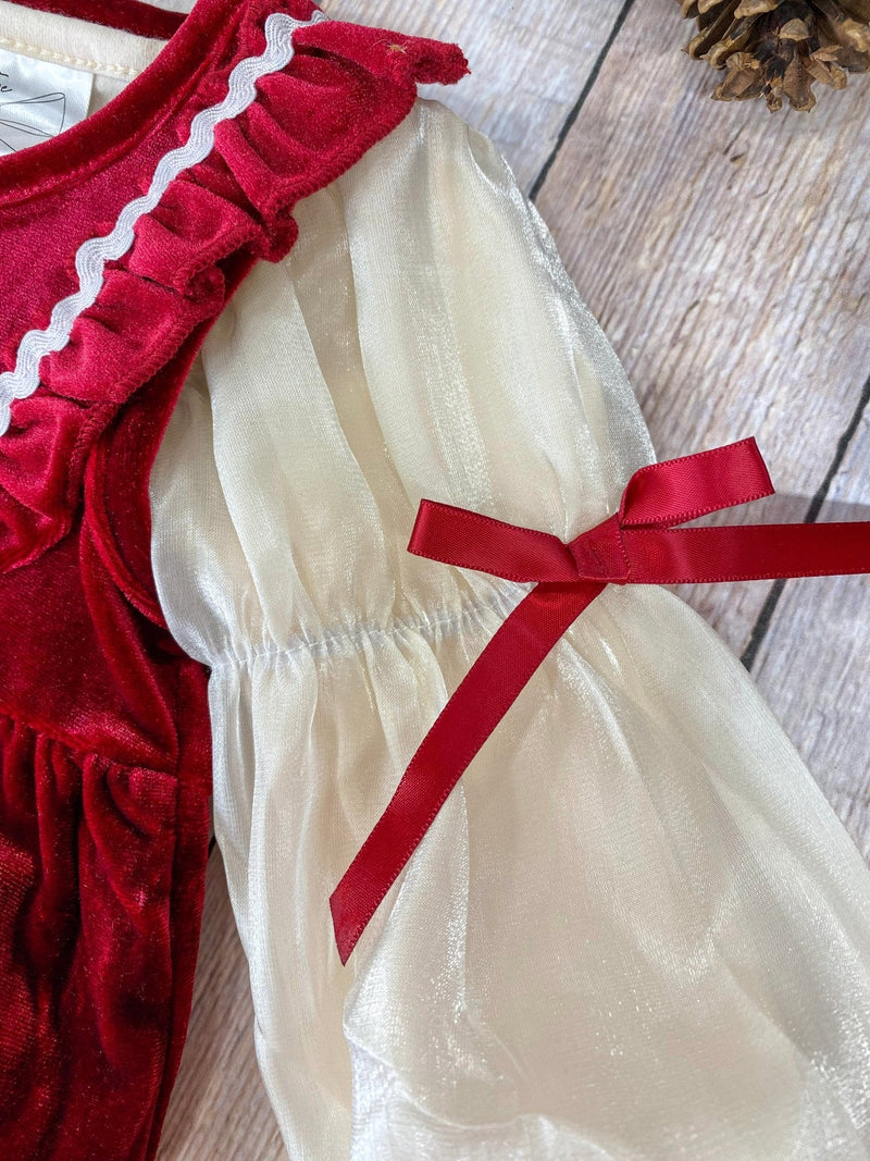 Jolly Red Velvet Smocked Infant Girl's Romper