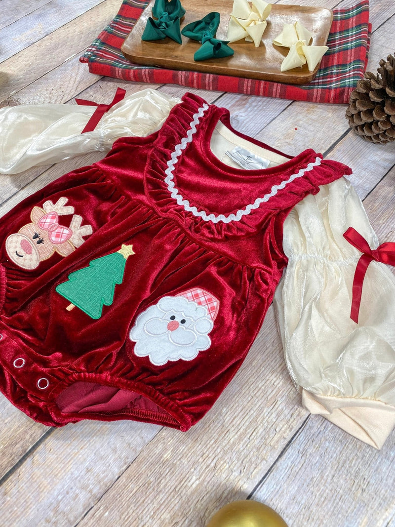 Jolly Red Velvet Smocked Infant Girl's Romper