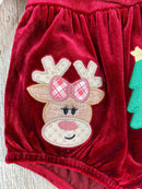 Jolly Red Velvet Smocked Infant Girl's Romper