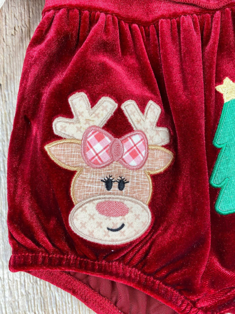 Jolly Red Velvet Smocked Infant Girl's Romper