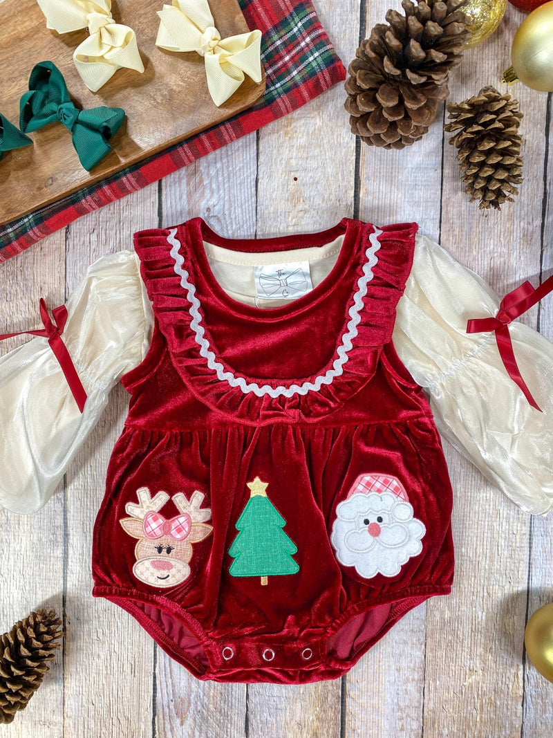 Jolly Red Velvet Smocked Infant Girl's Romper