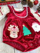 Jolly Red Velvet Smocked Infant Girl's Romper
