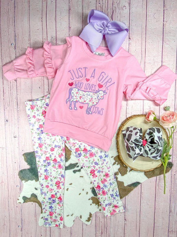 Just a Girl Who Loves Cows Floral Leggings Set