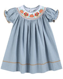 Light Blue Pinstripe Turkey Smocked Bishop Dress
