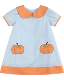 Light Blue Pumpkin Applique Collared Dress
