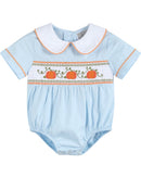 Light Blue Pumpkin Vine Smocked Collared Romper