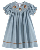 Light Blue Puppy Smocked Bishop Dress