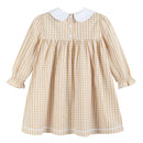 Light Brown Gingham Pumpkin Vine Ruffle Dress