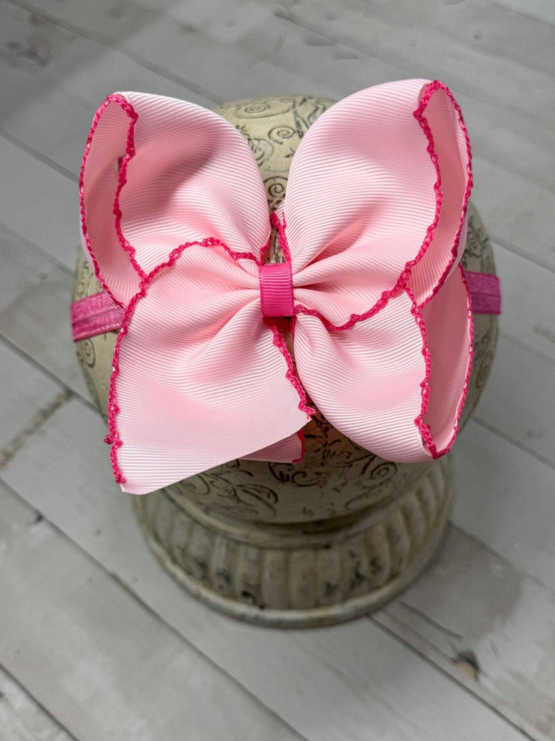 Light Pink with Pink Moonstitch Bow Headband