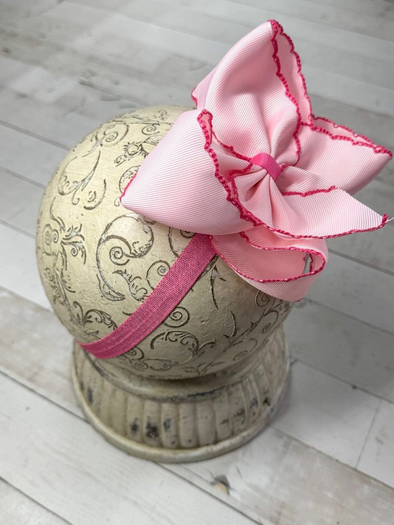 Light Pink with Pink Moonstitch Bow Headband