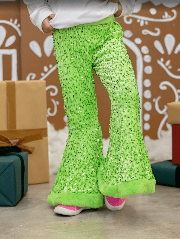 Lime Green Sequin Bell Bottoms