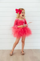 Magenta Velvet L/S Tutu Leotard